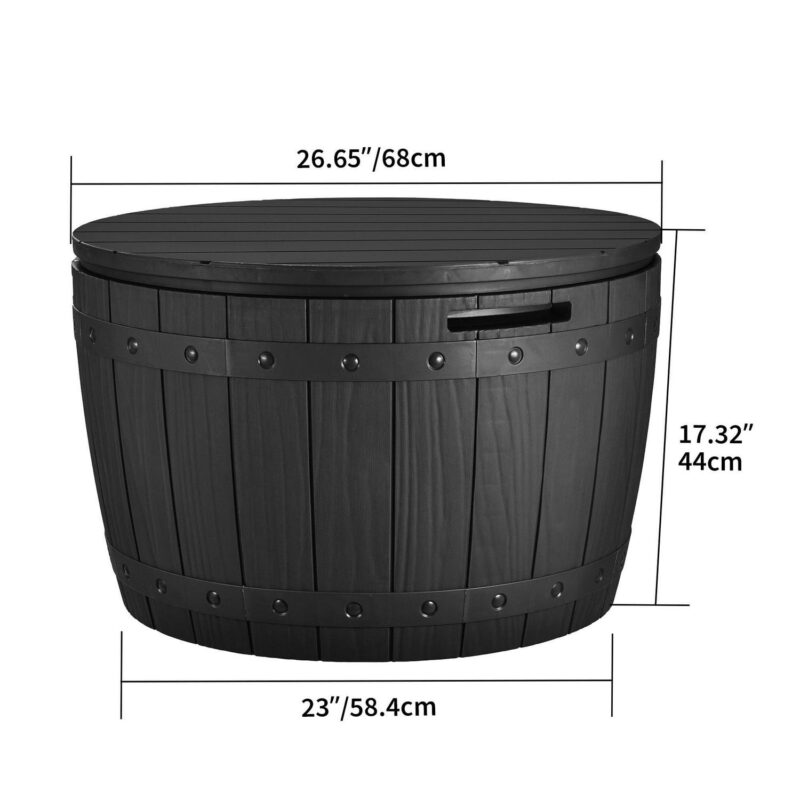 Dextrus 33 Gallon Outdoor Resin Storage Box, Waterproof Round Deck Box for Patio Furniture, Cushions, Pool Accessories, Easy Assembly -Black - Image 2