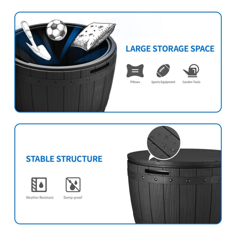 Dextrus 33 Gallon Waterproof Resin Outdoor Deck Box, Lightweight Round Storage Box for Patio Furniture, Cushions, Pool Accessories, and Toys, Easy Assembly - Black - Image 5