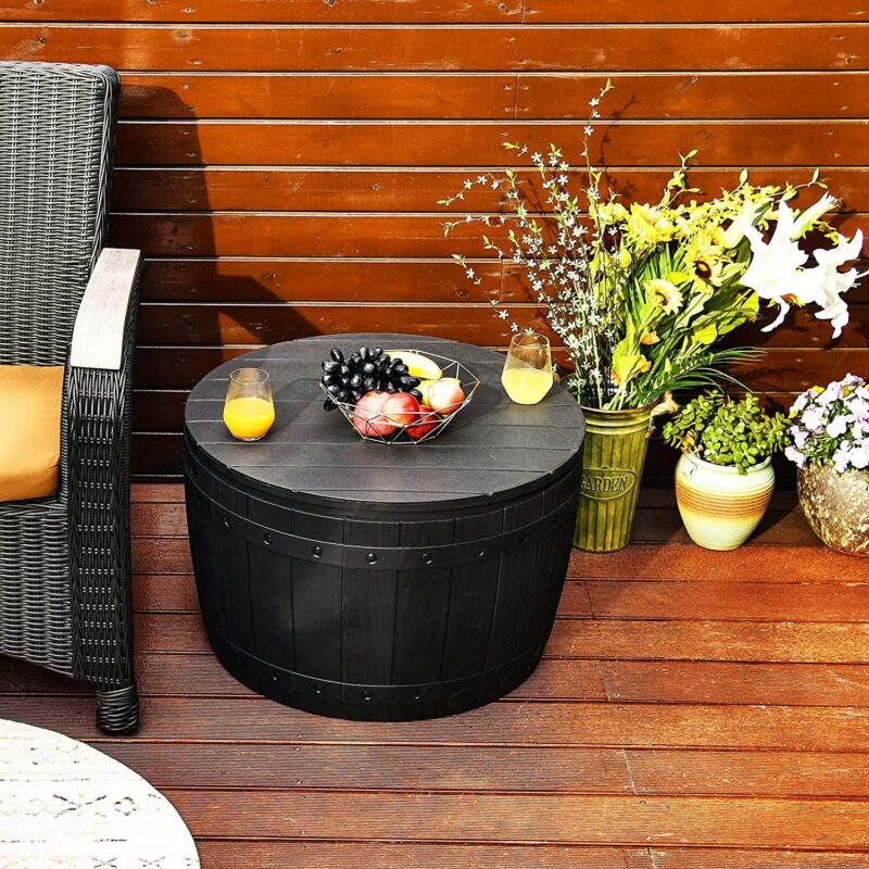 Dextrus 33 Gallon Waterproof Resin Outdoor Deck Box, Lightweight Round Storage Box for Patio Furniture, Cushions, Pool Accessories, and Toys, Easy Assembly - Black - Image 6