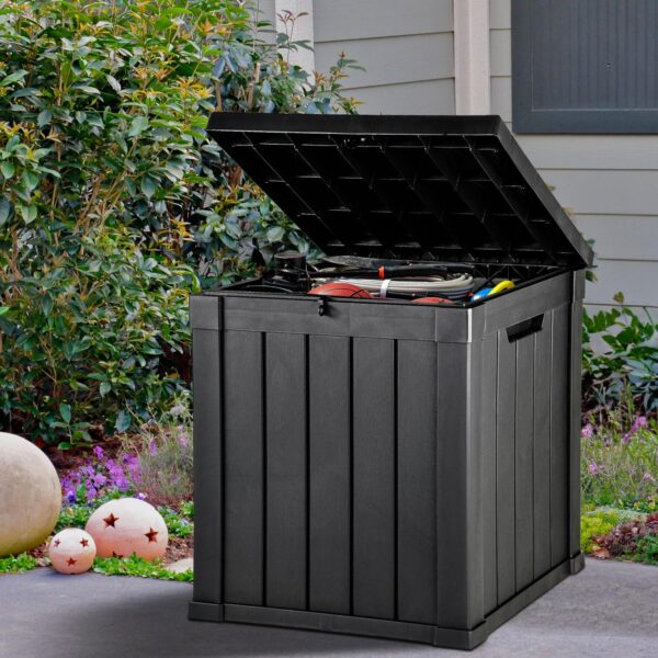 Dextrus 51 Gallon Deck Box ,Outdoor Storage Container for Patio Cushions, Garden Tools, Lockable Lid and Side Handles, Black