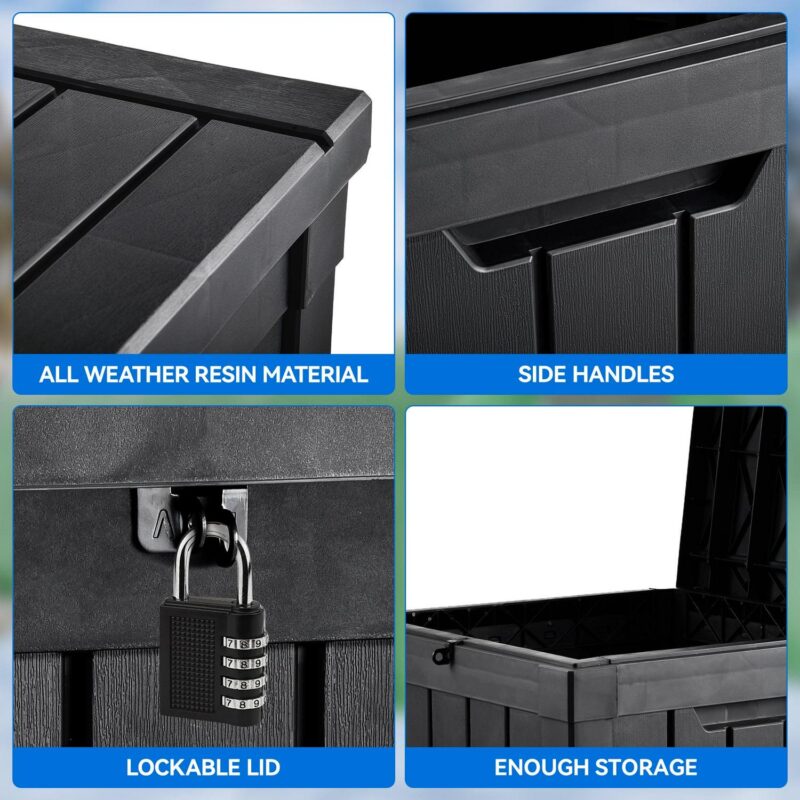 Dextrus 51 Gallon Deck Box ,Outdoor Storage Container for Patio Cushions, Garden Tools, Lockable Lid and Side Handles, Black - Image 4