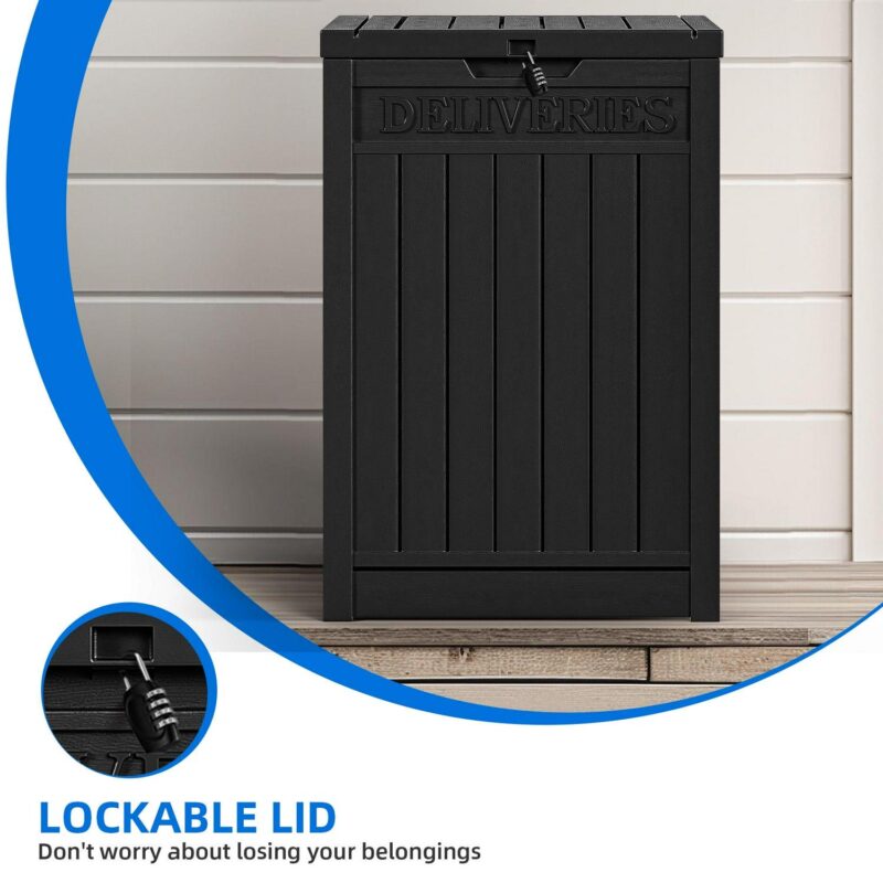 Dextrus 51 Gallon Outdoor Garden Resin Storage Deck Box with Lockable Secure Waterproof Black - Image 4