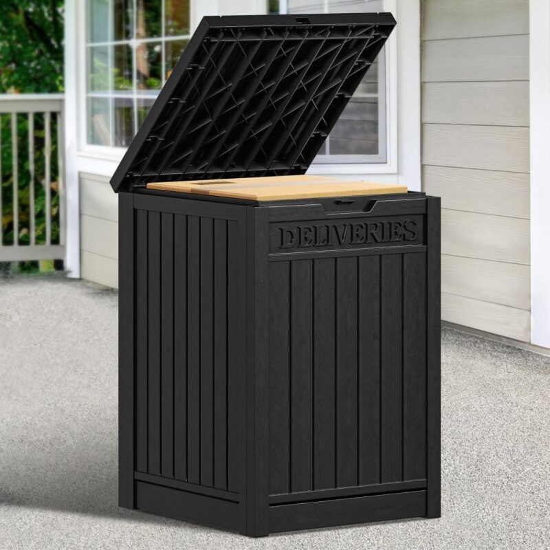 Dextrus 51 Gallon Outdoor Garden Resin Storage Deck Box with Lockable Secure Waterproof Black