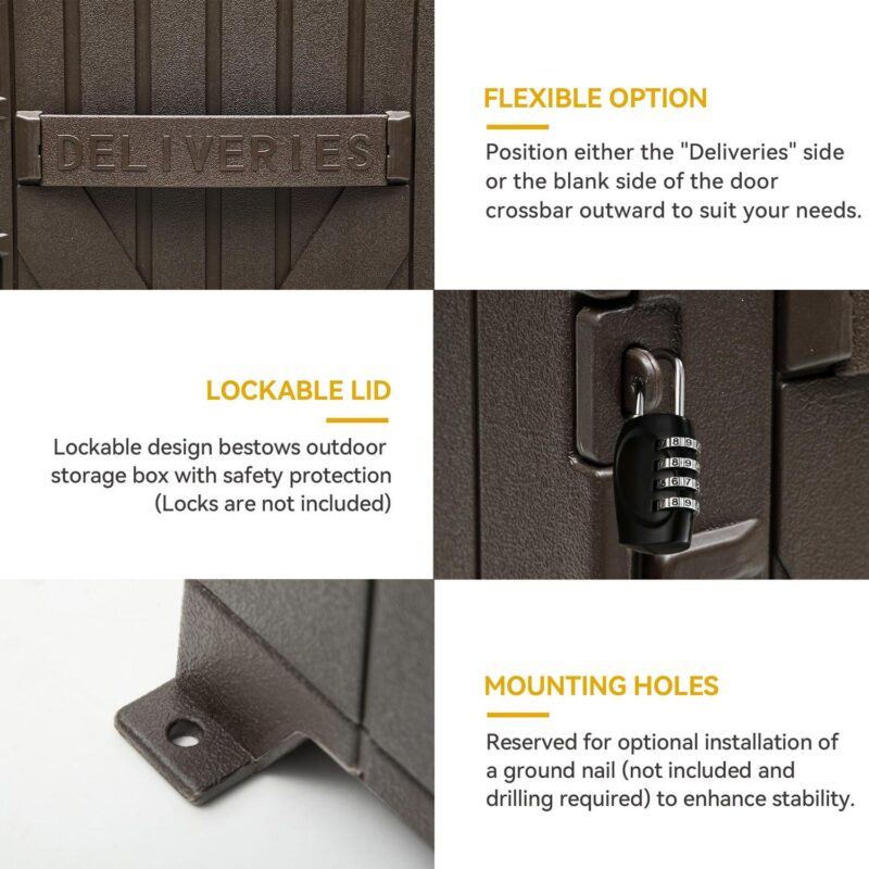 Dextrus 60 Gallon Large Package Delivery and Storage Box with Lockable Secure, Double-Wall Resin Outdoor Package Delivery and Waterproof Deck Box for Porch, Curbside, 8.5 Cubic feet, Brown - Image 6