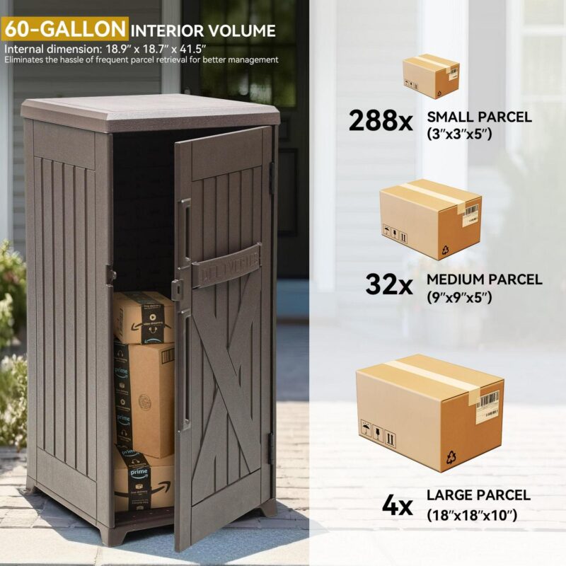 Dextrus 60 Gallon Large Package Delivery and Storage Box with Lockable Secure, Double-Wall Resin Outdoor Package Delivery and Waterproof Deck Box for Porch, Curbside, 8.5 Cubic feet, Brown - Image 5