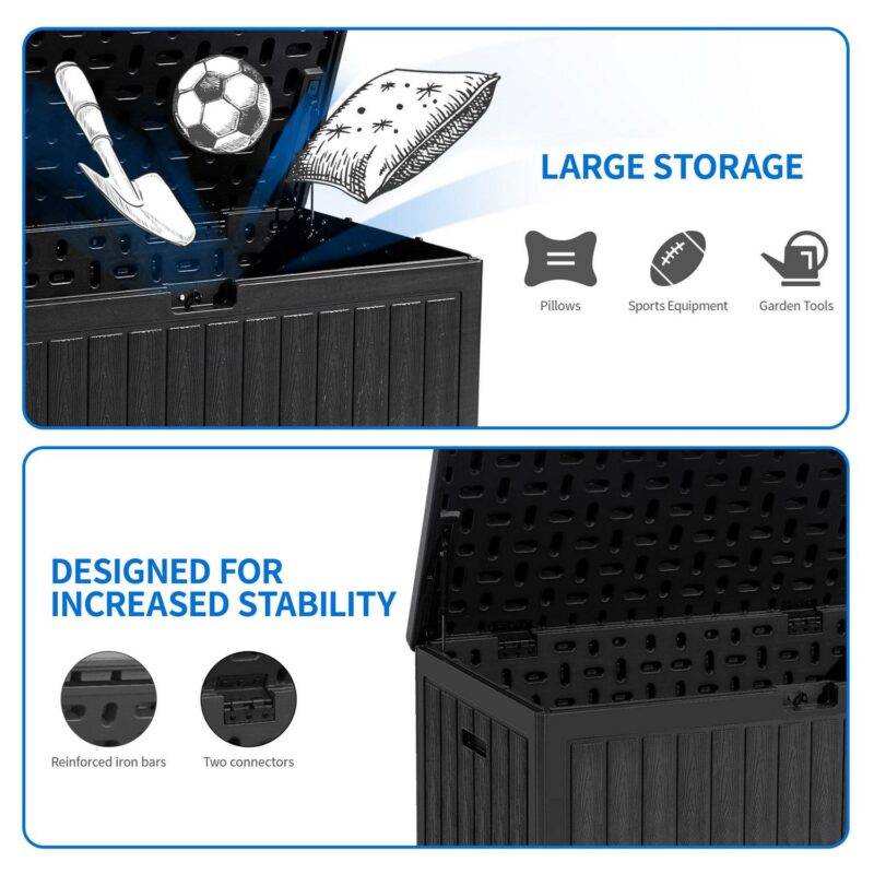 Dextrus 86 Gallon Large Deck Box, Double-Wall Resin Outdoor Storage Boxes, Deck Storage for Patio Furniture, Cushions, Pool Float, Garden Tools, Lockable and Waterproof (Black) - Image 5