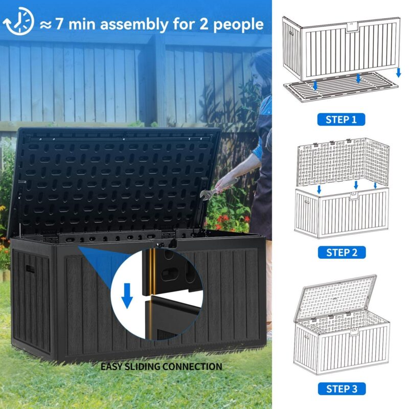 Dextrus 86 Gallon Large Deck Box, Double-Wall Resin Outdoor Storage Boxes, Deck Storage for Patio Furniture, Cushions, Pool Float, Garden Tools, Lockable and Waterproof (Black) - Image 2