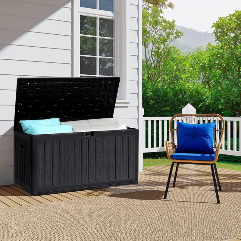 Dextrus 86 Gallon Large Deck Box, Double-Wall Resin Outdoor Storage Boxes, Deck Storage for Patio Furniture, Cushions, Pool Float, Garden Tools, Lockable and Waterproof (Black) - Image 7