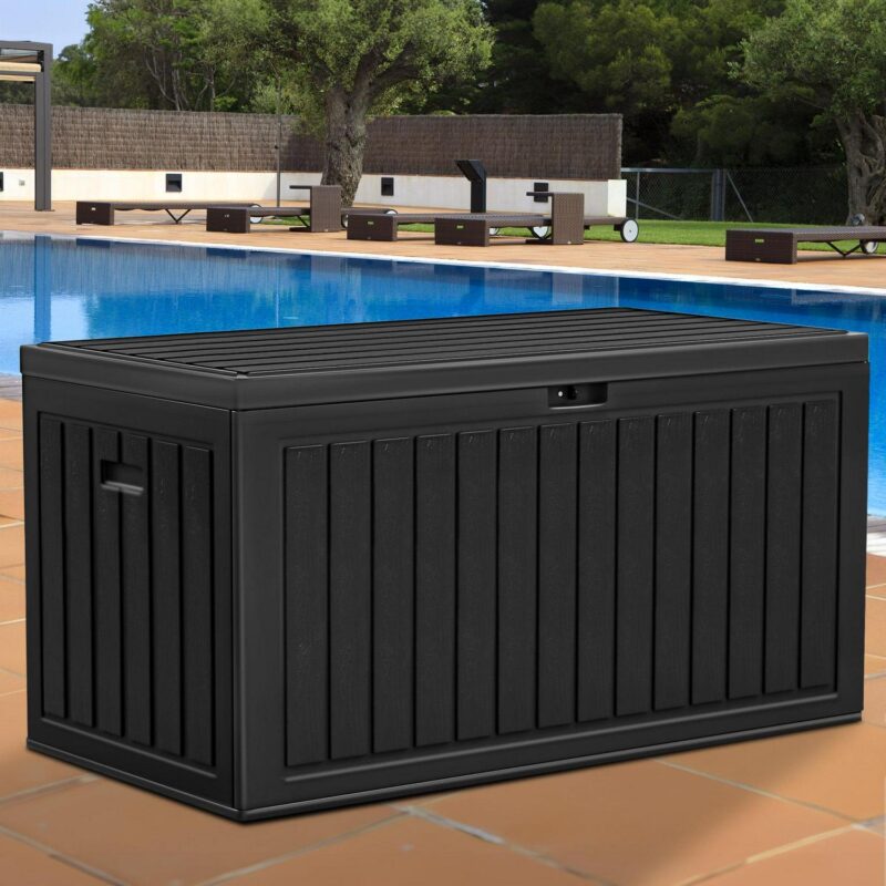 Dextrus 86 Gallon Large Deck Box, Double-Wall Resin Outdoor Storage Boxes, Deck Storage for Patio Furniture, Cushions, Pool Float, Garden Tools, Lockable and Waterproof (Black)
