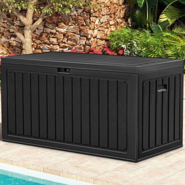 Dextrus 90 Gallon Dual-Wall Resin Deck Box, Outdoor Waterproof Storage box with Side Handles,for Patio, Lockable,Black