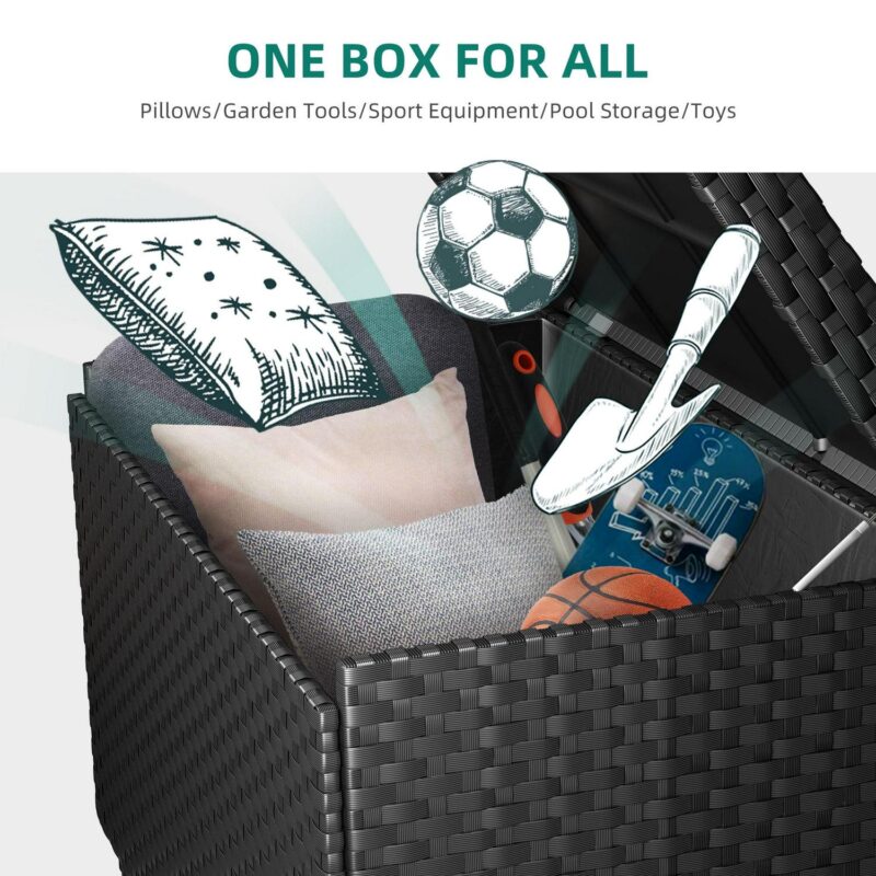 Dextrus Deck Box- 230 Gallon Wicker Large Outdoor Storage Box, Waterproof Patio Furniture and Storage Deck, Rattan Storage Bin - Black - Image 3