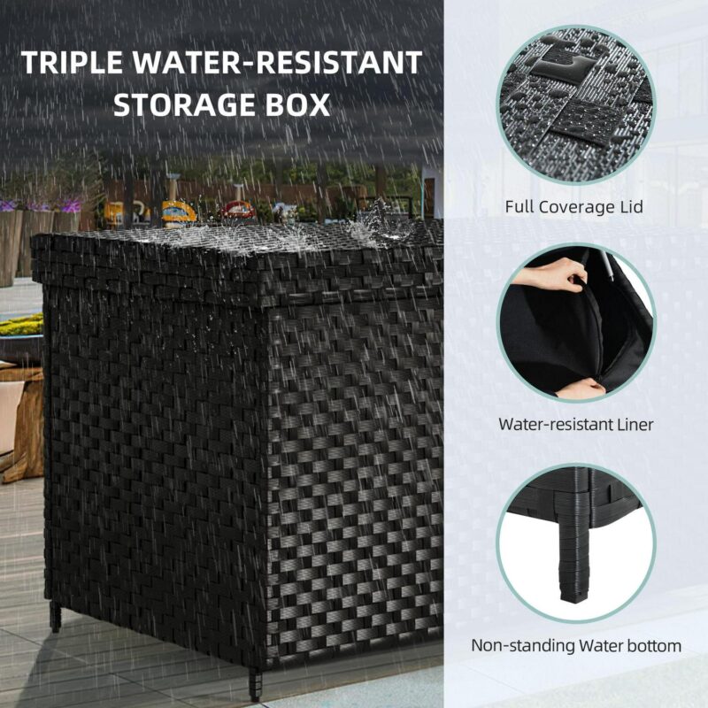 Dextrus Deck Box- 230 Gallon Wicker Large Outdoor Storage Box, Waterproof Patio Furniture and Storage Deck, Rattan Storage Bin - Black - Image 6
