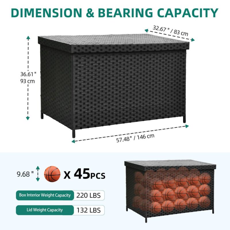 Dextrus Deck Box- 230 Gallon Wicker Large Outdoor Storage Box, Waterproof Patio Furniture and Storage Deck, Rattan Storage Bin - Black - Image 2