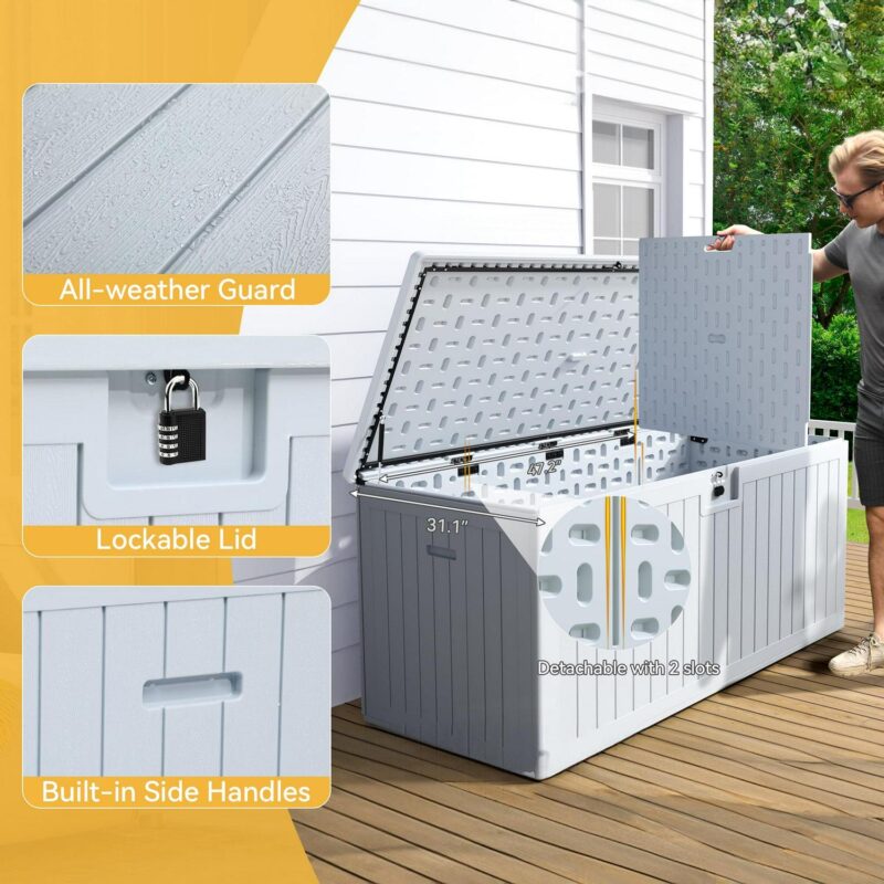 Dextrus Extra-large Outdoor Storage Deck Box, 230 Gallon Resin Patio Storage Box for Outdoor Pillows, Garden Tools, and Pool Supplies with Adjustable Partition, Weatherproof, Secure (Grayish-White) - Image 5