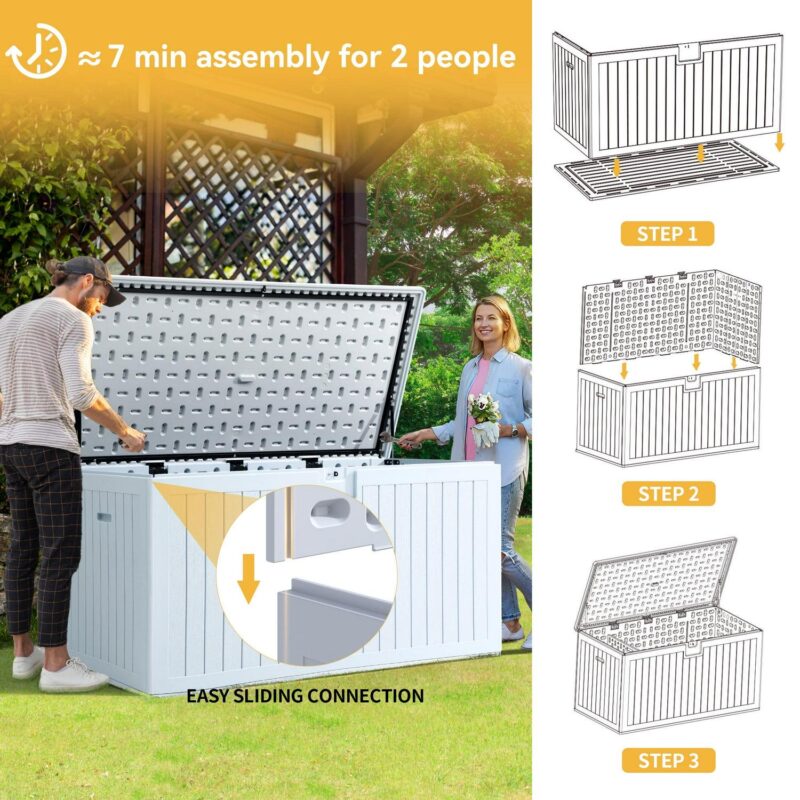 Dextrus Extra-large Outdoor Storage Deck Box, 230 Gallon Resin Patio Storage Box for Outdoor Pillows, Garden Tools, and Pool Supplies with Adjustable Partition, Weatherproof, Secure (Grayish-White) - Image 4