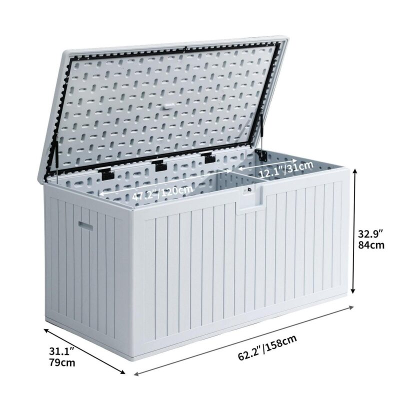 Dextrus Extra-large Outdoor Storage Deck Box, 230 Gallon Resin Patio Storage Box for Outdoor Pillows, Garden Tools, and Pool Supplies with Adjustable Partition, Weatherproof, Secure (Grayish-White) - Image 2