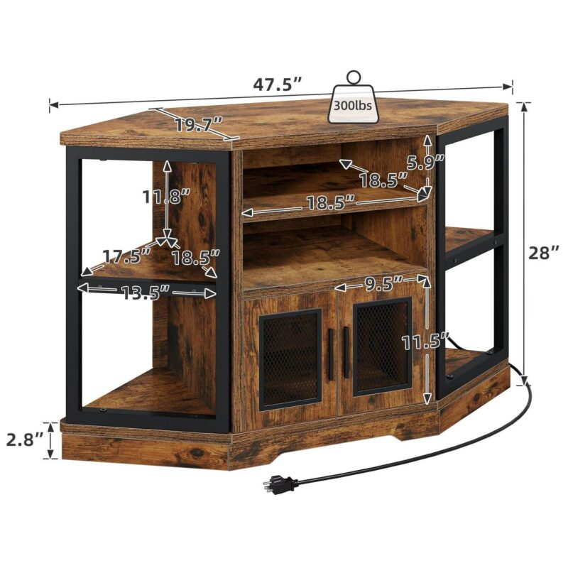Dextrus Farmhouse Corner TV Stand for TVs up to 55 inch with Power Outlet, Wood Entertainment Center, TV Media Console with Storage, Walnut - Image 6