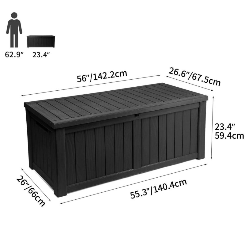 Dextrus Large Outdoor Storage Deck Box, 120 Gallon Resin Patio Storage with Hydraulic Pistons for Outdoor Pillows, Garden Tools, and Pool Supplies, Lockable and Waterproof (Black) - Image 2