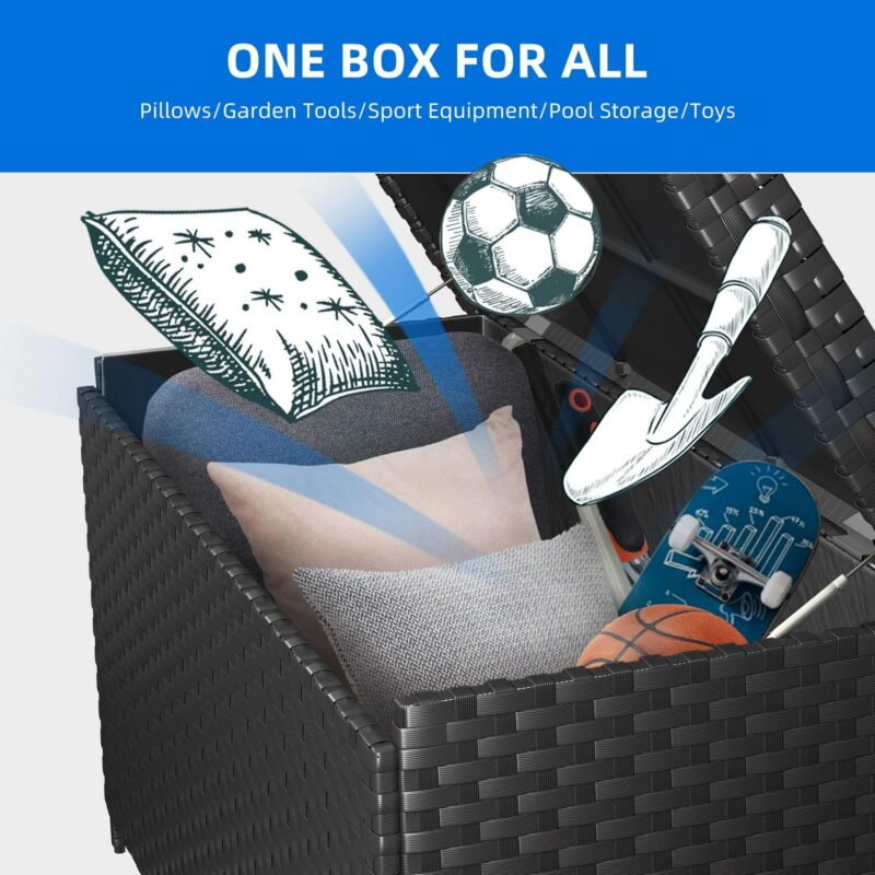 Dextrus Outdoor Patio Deck Box Storage Waterproof Heavy Duty Large Organizer,170 Gallon Wicker Rattan Storage Bin, Pool - Black - Image 8