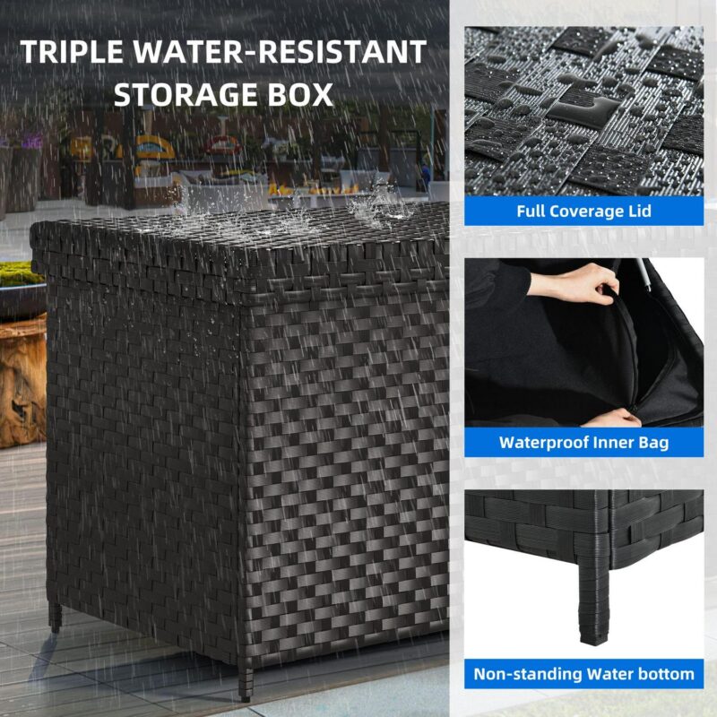 Dextrus Outdoor Patio Deck Box Storage Waterproof Heavy Duty Large Organizer,170 Gallon Wicker Rattan Storage Bin, Pool - Black - Image 9
