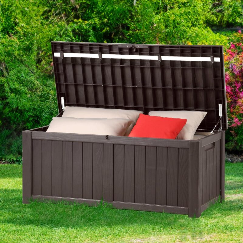 Dextrus Outdoor Storage Deck Box for Outdoor Pillows and Pool Supplies - Large Resin Patio Storage 120 Gallon Capacity, Lockable Lid, Waterproof (Brown) - Image 2