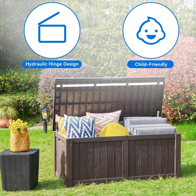 Dextrus Outdoor Storage Deck Box for Outdoor Pillows and Pool Supplies - Large Resin Patio Storage 120 Gallon Capacity, Lockable Lid, Waterproof (Brown) - Image 3