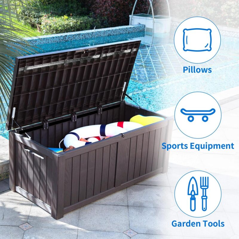 Dextrus Outdoor Storage Deck Box for Outdoor Pillows and Pool Supplies - Large Resin Patio Storage 120 Gallon Capacity, Lockable Lid, Waterproof (Brown) - Image 4