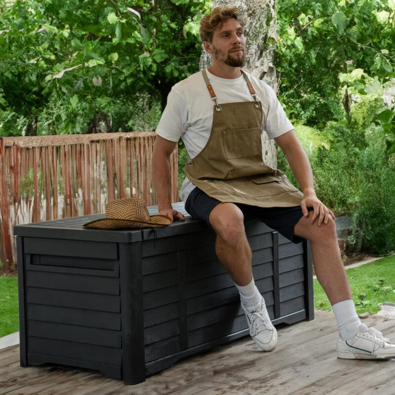 Dextrus Spacious Outdoor Large Deck Box 120 Gallon, Oversized Waterproof Patio Storage Container,Louvered Resin Outdoor Storage for Cushions, Yard Tools and Pool Accessories, Lockable, Black - Image 4