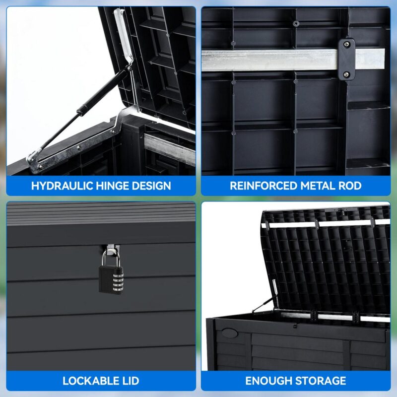 Dextrus Spacious Outdoor Large Deck Box 120 Gallon, Oversized Waterproof Patio Storage Container,Louvered Resin Outdoor Storage for Cushions, Yard Tools and Pool Accessories, Lockable, Black - Image 5
