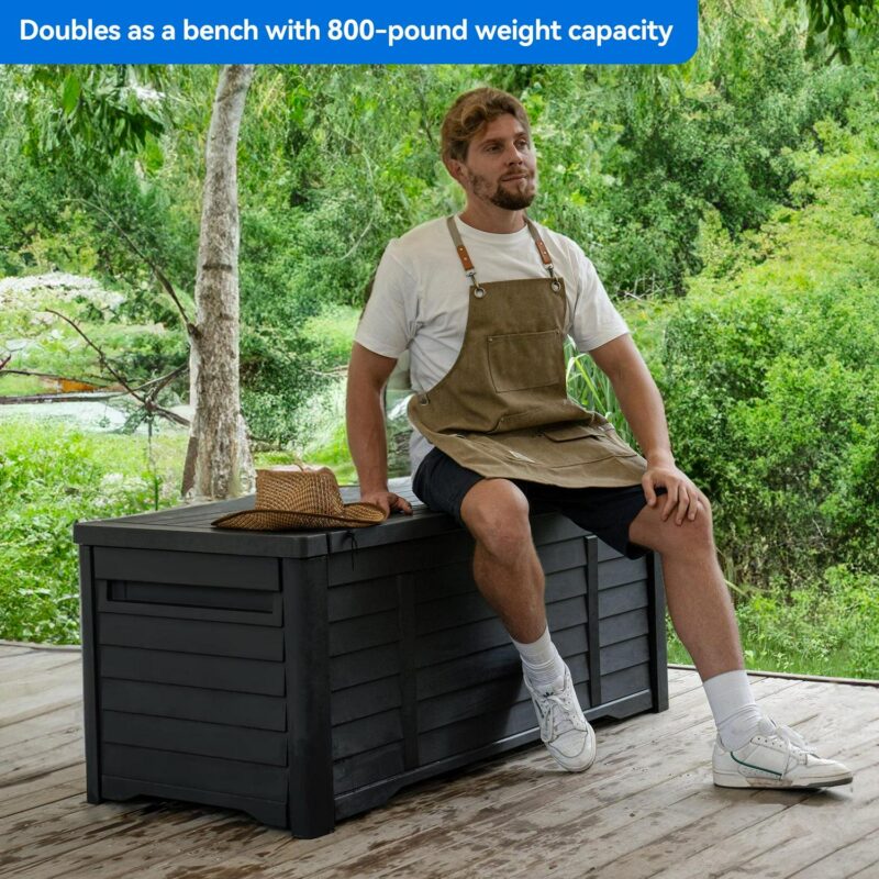 Dextrus Spacious Outdoor Large Deck Box 120 Gallon, Oversized Waterproof Patio Storage Container,Louvered Resin Outdoor Storage for Cushions, Yard Tools and Pool Accessories, Lockable, Black - Image 6