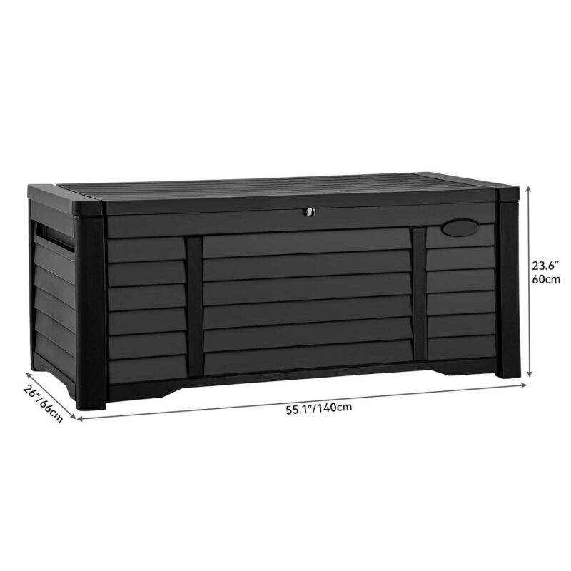 Dextrus Spacious Outdoor Large Deck Box 120 Gallon, Oversized Waterproof Patio Storage Container,Louvered Resin Outdoor Storage for Cushions, Yard Tools and Pool Accessories, Lockable, Black - Image 2