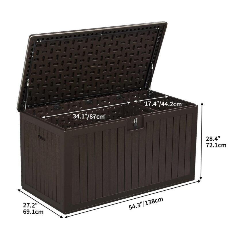 Dextrus XL 150 Gallon Large Deck Box, Outdoor Storage for Patio Furniture Cushions, Garden Tools and Pool Toys with Flexible Divider, Waterproof, Lockable (Brown) - Image 2