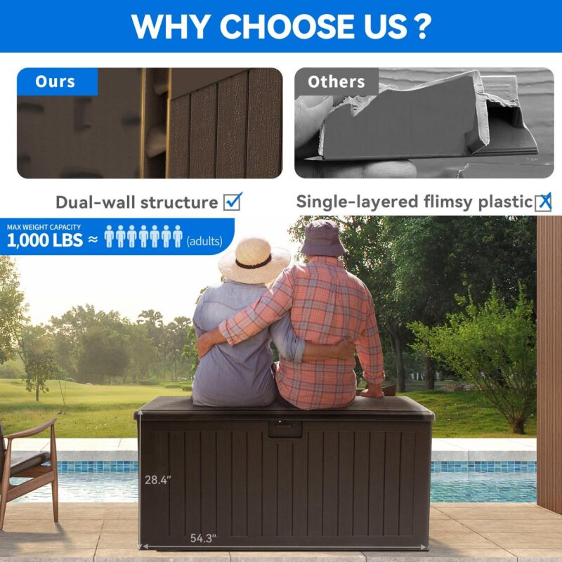 Dextrus XL 150 Gallon Large Deck Box, Outdoor Storage for Patio Furniture Cushions, Garden Tools and Pool Toys with Flexible Divider, Waterproof, Lockable (Brown) - Image 4