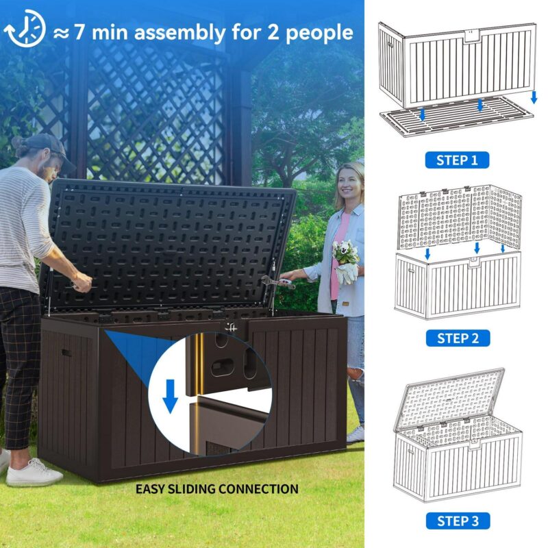 Dextrus XL 150 Gallon Large Deck Box, Outdoor Storage for Patio Furniture Cushions, Garden Tools and Pool Toys with Flexible Divider, Waterproof, Lockable (Brown) - Image 3