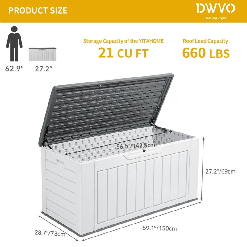 Dextrus XL 160 Gallon Large Deck Box, Waterproof Outdoor Storage Box for Patio Furniture Cushions, Garden Tools and Pool Supplies,Weather Resistant Resin, Lockable, Light Grey - Image 9