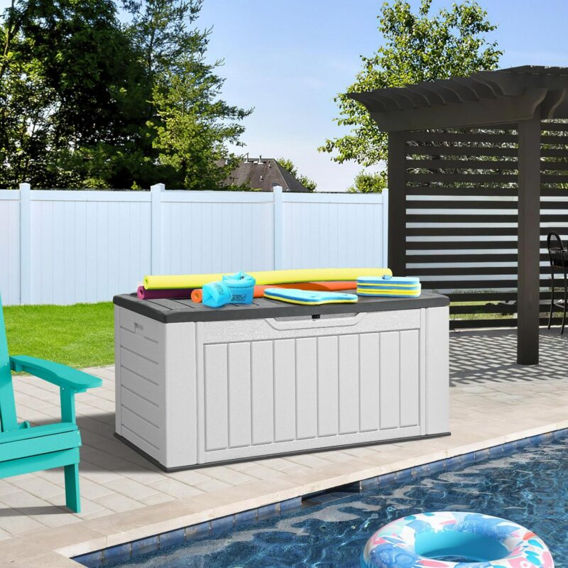Dextrus XL 160 Gallon Large Deck Box, Waterproof Outdoor Storage Box for Patio Furniture Cushions, Garden Tools and Pool Supplies,Weather Resistant Resin, Lockable, Light Grey - Image 3