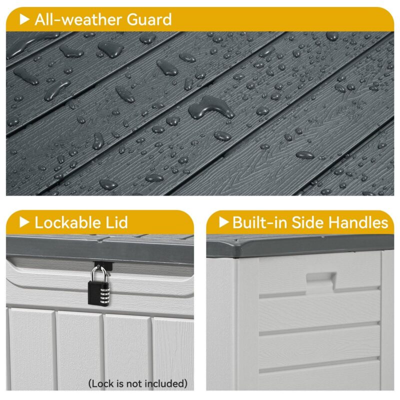 Dextrus XL 160 Gallon Large Deck Box, Waterproof Outdoor Storage Box for Patio Furniture Cushions, Garden Tools and Pool Supplies,Weather Resistant Resin, Lockable, Light Grey - Image 8