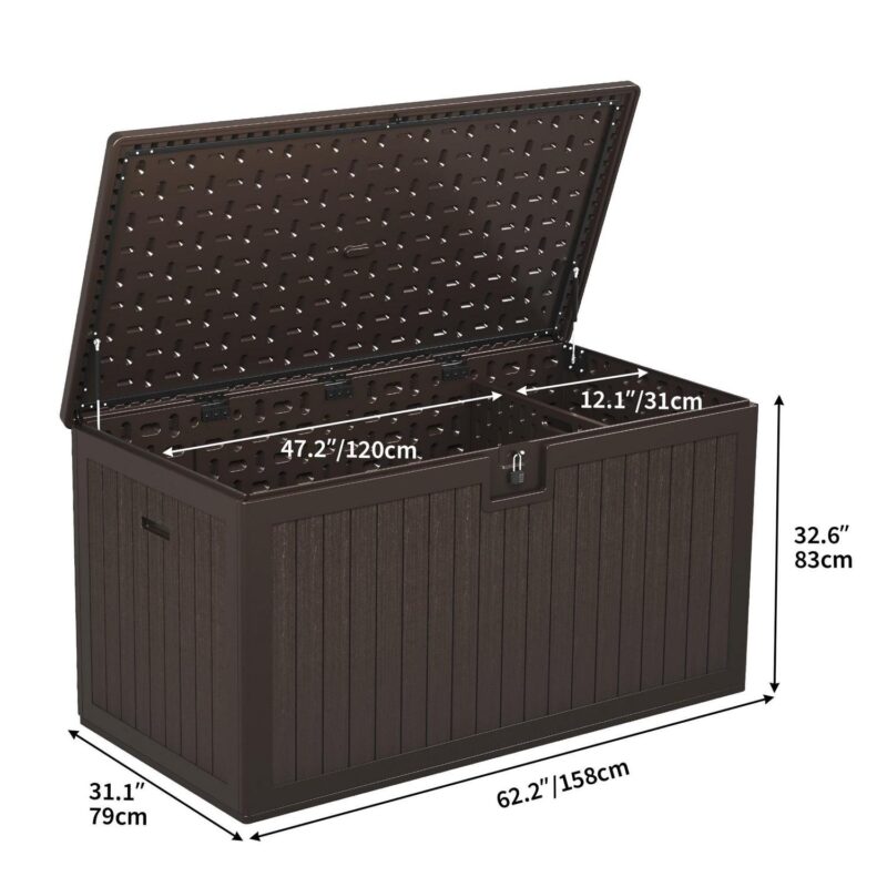 Dextrus XXL 230 Gallon Large Deck Box,Outdoor Storage for Patio Furniture Cushions,Garden Tools and Pool Toys with Flexible Divider,Waterproof,Lockable (Brown) - Image 2