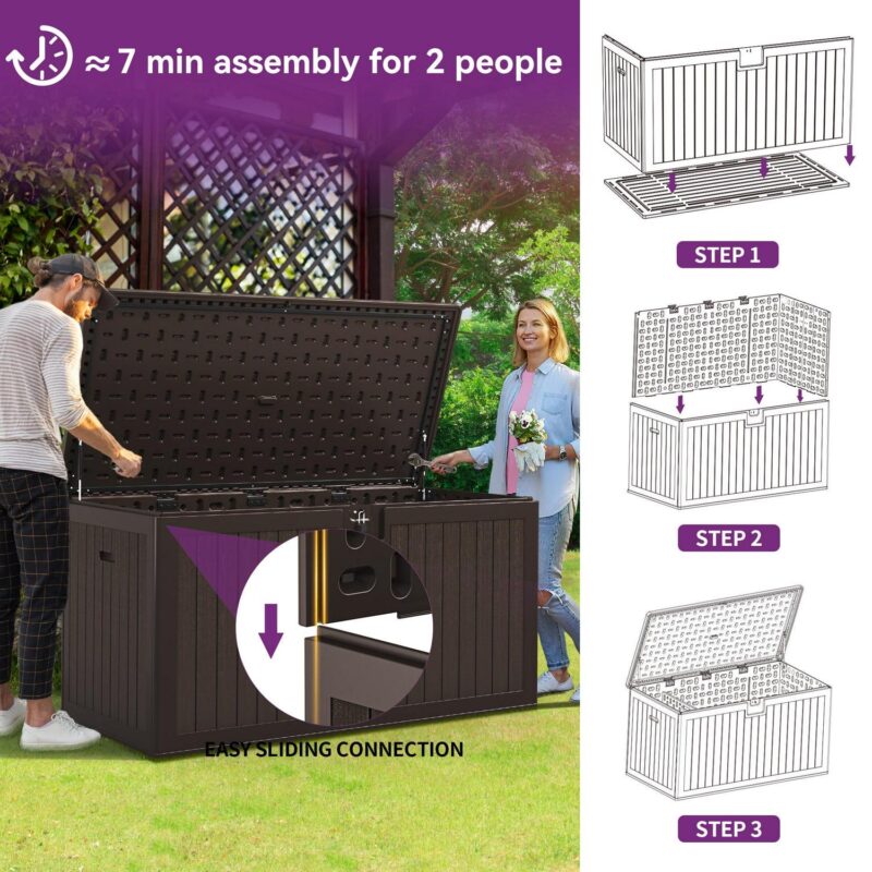 Dextrus XXL 230 Gallon Large Deck Box,Outdoor Storage for Patio Furniture Cushions,Garden Tools and Pool Toys with Flexible Divider,Waterproof,Lockable (Brown) - Image 3