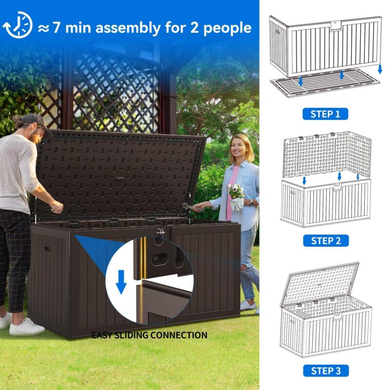 Dextrus XXL Outdoor Storage Deck Box - Spacious and Secure 230 Gallon Large Deck Box,Outdoor Storage for Patio Furniture Cushions, Brown - Image 6