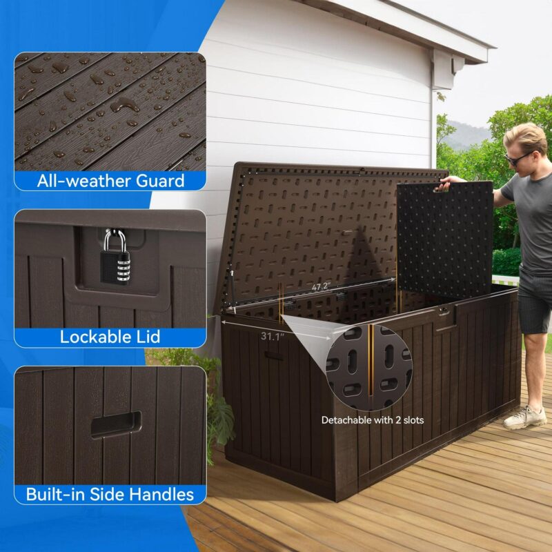 Dextrus XXL Outdoor Storage Deck Box - Spacious and Secure 230 Gallon Large Deck Box,Outdoor Storage for Patio Furniture Cushions, Brown - Image 7