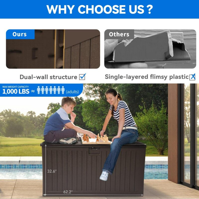 Dextrus XXL Outdoor Storage Deck Box - Spacious and Secure 230 Gallon Large Deck Box,Outdoor Storage for Patio Furniture Cushions, Brown - Image 4