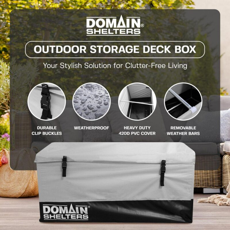 Domain Shelters 117 Gallon Outdoor Patio Storage Deck Box, Gray/Black - Image 2
