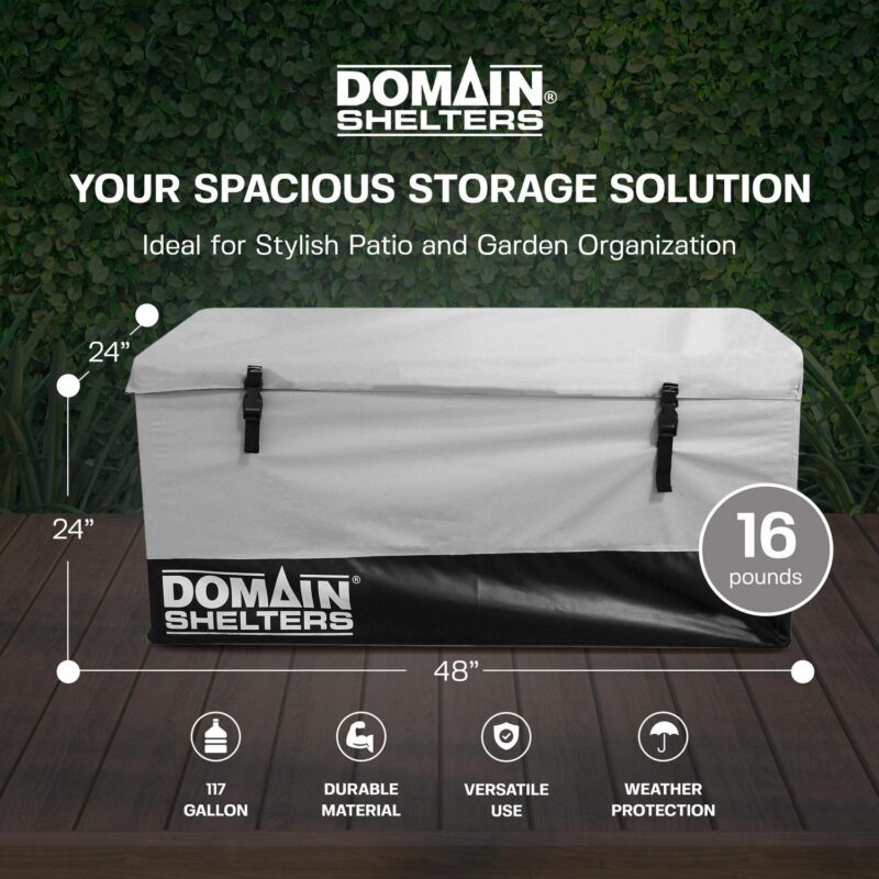 Domain Shelters 117 Gallon Outdoor Patio Storage Deck Box, Gray/Black - Image 3