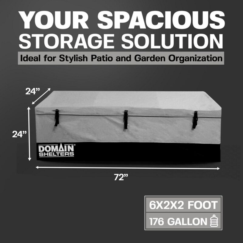 Domain Shelters 176 Gallon Outdoor Patio Storage Deck Box, Gray/Black - Image 4