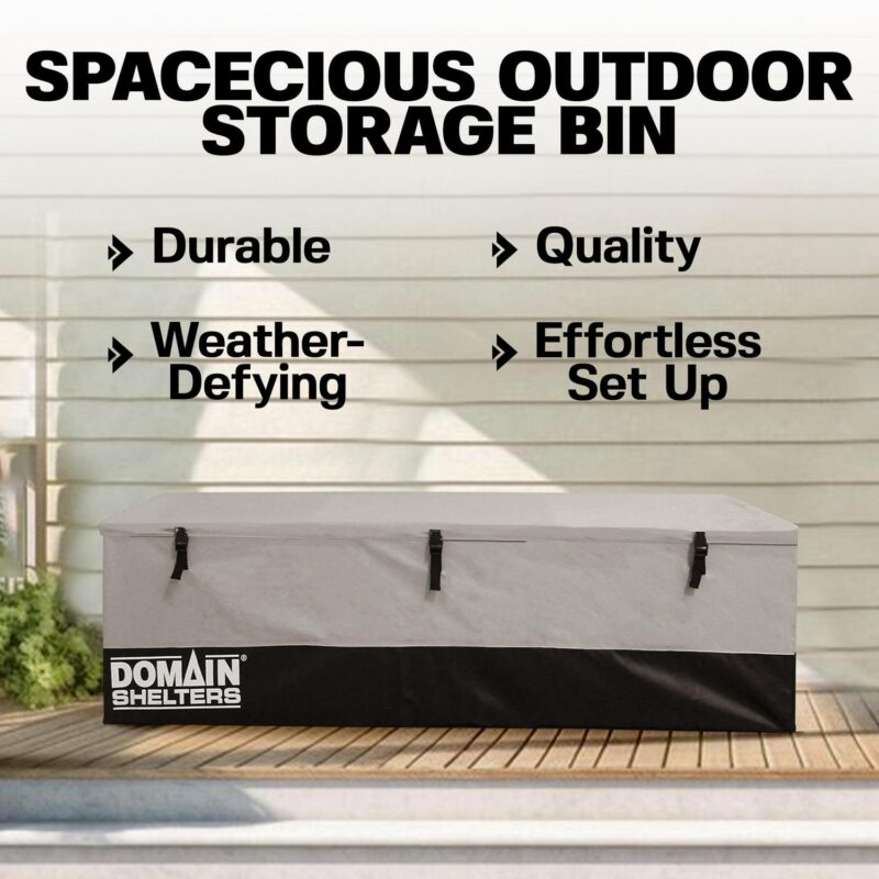 Domain Shelters 176 Gallon Outdoor Patio Storage Deck Box, Gray/Black - Image 3