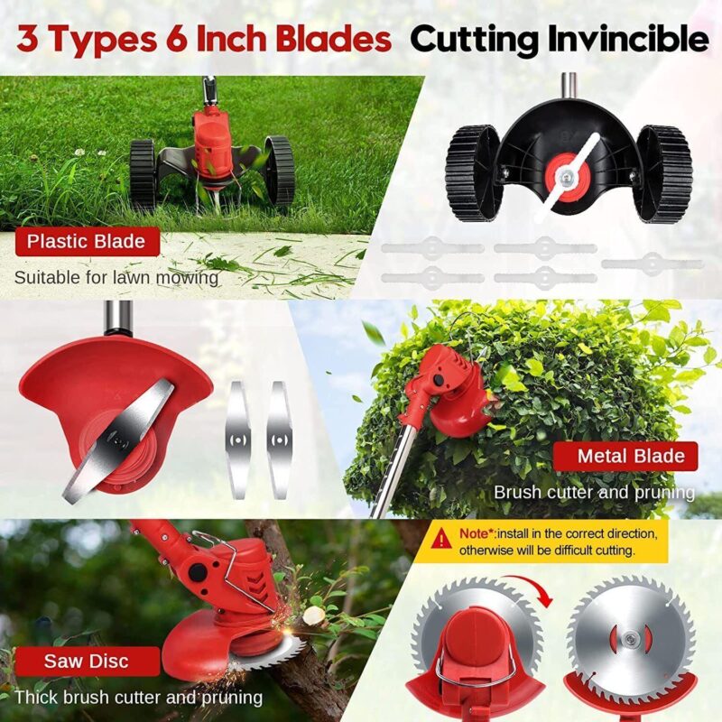 Electric Cordless Grass Trimmer, Cordless Weed Eaters Wacker, 24V 650W Battery Operated String Trimmer Mower, Weed Lawn Edger Eater, Electric Grass Cuting Machine with Wheels - Image 5