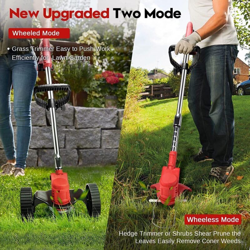 Electric Cordless Grass Trimmer, Cordless Weed Eaters Wacker, 24V 650W Battery Operated String Trimmer Mower, Weed Lawn Edger Eater, Electric Grass Cuting Machine with Wheels - Image 4