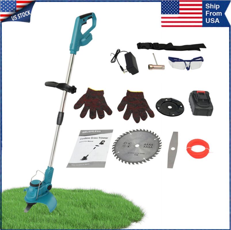 Electric Cordless String Trimmer, Baokaler Rechargeable Weed Trimmer, 8 inch 3-in-1 Grass Trimmer with Adjustable Pole, Green