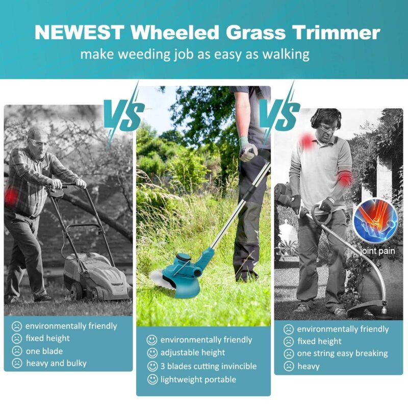 Electric Cordless String Trimmer, Baokaler Rechargeable Weed Trimmer, 8 inch 3-in-1 Grass Trimmer with Adjustable Pole, Green - Image 3